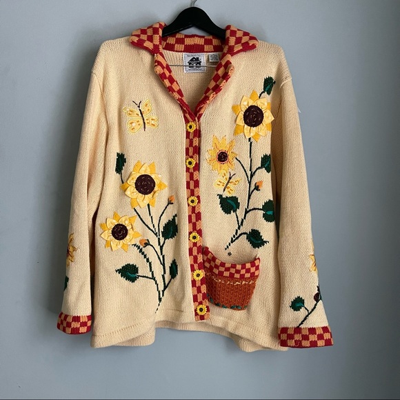 Vintage Sweaters - Cottagecore Sunflower Sweater by Storybook Knits | 1X Vintage